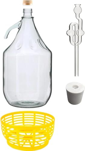 lilawelt24 Glasgärballon Set| 5L Korbflasche + Gummistopfen + Gärrohr |Weinballon Gärballon Glasflasche Gärbehälter| Glasballon für Wein Bier Meat (2)