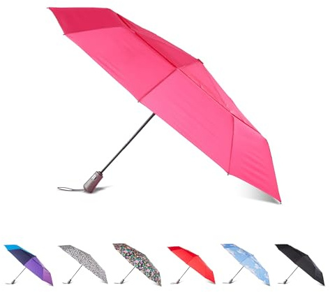 Totes Auto Open/Close Windproof Ultimate Compact Umbrella with UV and Water Repellent Protection