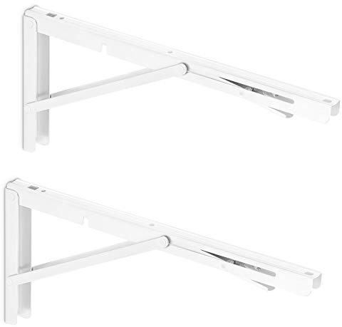 SOTECH 1 Paire Équerre d'étagère Support d'étagère Pliable Charge Lourde | Blanc 400 x 175 mm Capacité de charge jusqu’à 150 kg Charnière de Porte abattante pour Montage mural