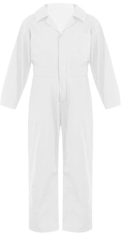 RUNQHUI Unisex barn arbetsdräkt overall långärmad uniform arbetskläder för 5–16 år, Elfenben, 13-14 ans