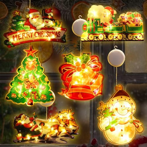 6 Stück Fensterdeko Weihnachten, LED Weihnachtsdeko Fenster - Batteriebetriebene mit Saugnäpfen für Weihnachtsdeko Innen Außen, Balkon, Fensterdeko - Weihnachtsbeleuchtung Fenster für Partys und Feste