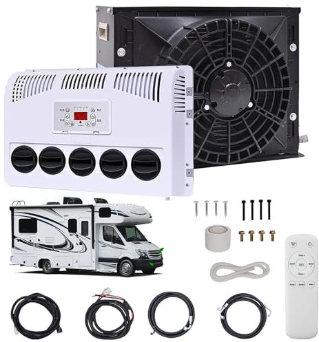 Climatiseur Split Rv 12v/24v (Volume D'air 450m³/H), Kit De Climatiseur De Stationnement Split 850w, Silencieux - Refroidissement Rapide, Pour Camping-Cars, Camions,12V-Black