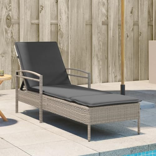 Somanki Sonnenliege mit Auflage Hellgrau 63x200x81 cm Poly Rattan, Gartenliege, Liegestuhl, Sonnenstuhl, Sonneninsel Outdoor, Liegen, Gartenmöbel, Bäderliege, Relaxliege - 368304