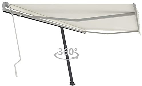 ShGaxin Standmarkise Einziehbar Handbetrieben, Balkon Markise, Sonnenschutz, Balkon überdachung, Sonnenmarkise, Terrassen-markisen, 400x300 cm Creme