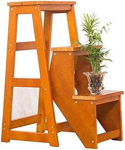 Escabeau en bois pour cuisine à domicile, chaise d'escalier pliante à double usage, 3 marches, échelle pliante, chaises d'escalier, escabeau en bois massif pour bureau, cuisine, usage domestique (A)