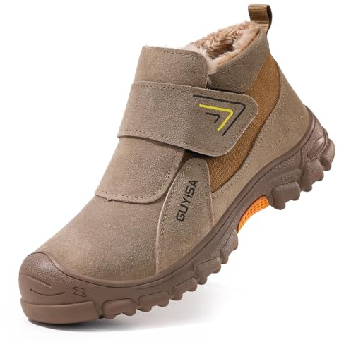 MlYJmer Invierno Cálido Piel Hombres Trabajo Zapatos de Seguridad Sitio de construcción Indestructible Impermeable Acero Punta Botas,Marrón,44 EU