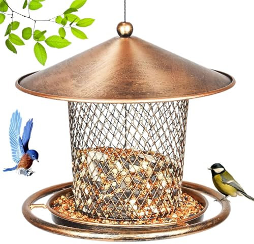 Vogelfutterhaus Aufhängen, Metall Vogelhaus zum Aufhängen, Futterhaus für Vögel Wetterfest mit Überdachtes, Vogelfutterspender für Wildvögel, Hängend Vogelfutterstation für Balkon, Garten