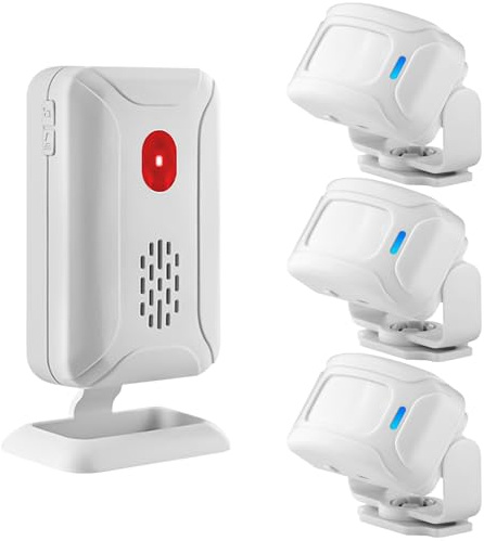 Cruxer Motion Sensor Detector Wireless PIR Security Alarm for Home Safety, Welcome Doorbell, Mailbox Alert, Dogs and Cats Passing Reminder, Elderly Calling Caregiver (1 Receiver & 3 Sensor)