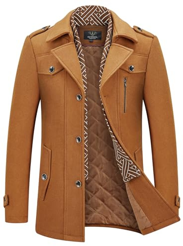 KUDMOL Abrigo de Lana para Hombre Invierno Cálido Trench-Coat Gabán Sobretodo Grueso de Negocios Slim Fit Overcoat, marrón, M