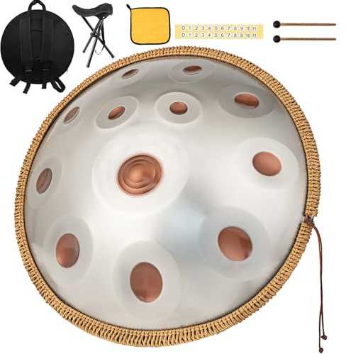 Handpan Drum Profesional Handpan 440 Hz 12 Notas 22 Pulgadas Hand pan drum D Menor Hand pan Music Steel drum Resonancia Cómoda Ideal para Principiantes en Sanación con Sonido, Meditación