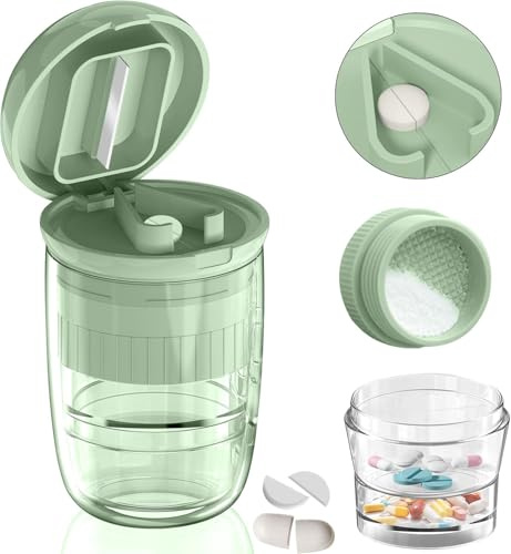 Multifunction Pill Cutter 3 in 1 Splitter/Crusher/Box for Small Pills (Green)