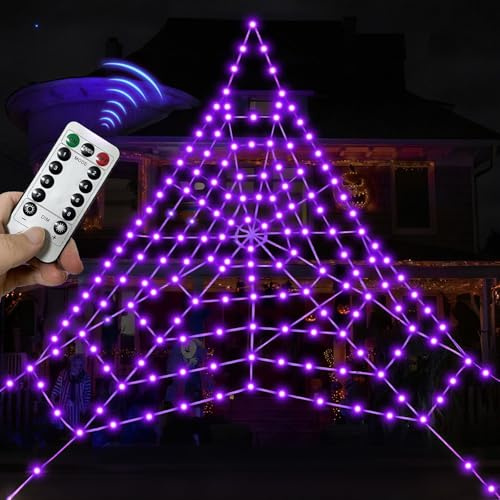 Conico Ragnatele Halloween 6 x 5 m, 125 perle di luce Impermeabili con 8 Modalità, Decorazioni Halloween Esterno Accessori per Esterno Giardino (Bianca)