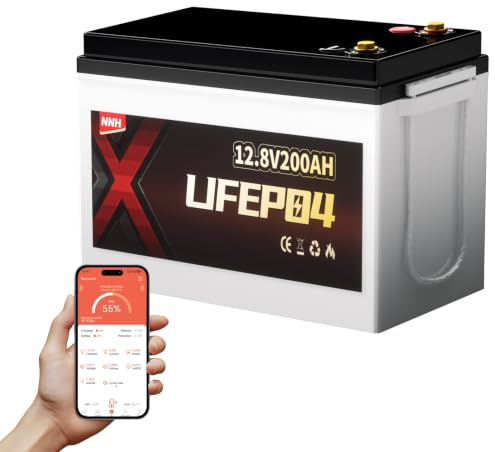 Lifepo4 200AH 12V Batterie mit Bluetooth, Lithium Batterie 12V 200AH mit 200A BMS,8000 Zyklen Deep Cycle,Perfekt für Auto Camping Wohnwagen,Wohnmobil,Solar