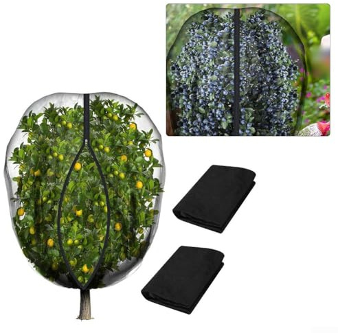 Lot de 2 filets de jardin avec fermeture éclair et cordon de serrage, protection contre les oiseaux et les animaux pour arbres fruitiers et légumes, protection contre les insectes en polyéthylène (1 x