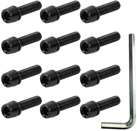 12 Stück Fahrrad Vorbau Schrauben,Multifunktional Fahrrad Schrauben Set,Flaschenhalter schrauben,Inklusive Schraubenschlüssel,M5x18mm Bolts,Geeignet Für Mountainbikes Und Andere Fahrradtypen (Schwarz)