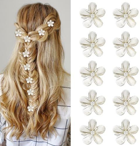 10 pinzas para el pelo con flores de estrás blancas: elegantes mini pinzas para el pelo para mujeres y niñas, bodas y uso diario.