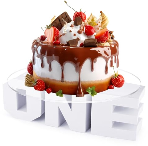 Czlotyh 12 inch One Letters Round Cake Stand 1st Birthday Anniversary Cupcake Display Round Acrylic Dessert Snack Food Stand for 1st Birthday Baby Shower Decorations Supplies (White)