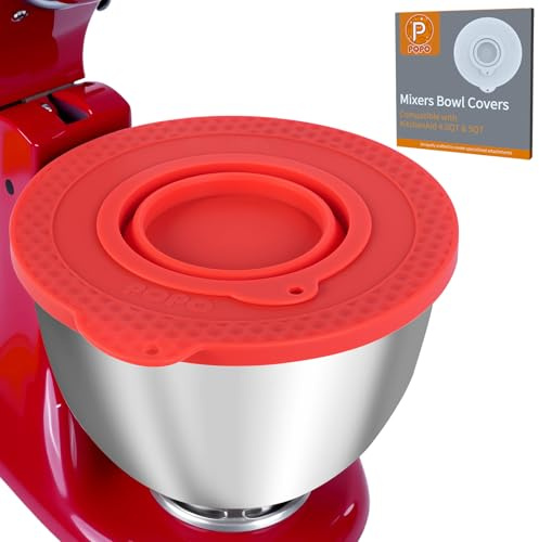 Silicone Mixers Bowl Cover Compatible with Kitchen Aid 4.5-5 Quart Tilt-Head Stand Mixer Bowls with Collapsible Small Bowls (Red)