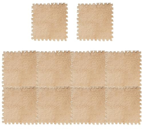 Teppichfliesen, 10pcs Plüsch Nicht rutsch ineinandergreifende Bodenmatten für Kinderzimmer, Veranda, Schlafzimmer, EVA-Schaum/12 x 12 Zoll (Hellbraun)