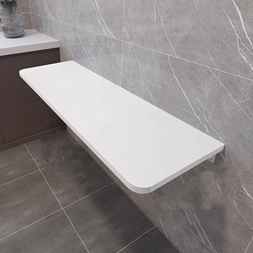 Mesa de pared plegable para cocina, tablero de densidad gruesa, soporte de metal, alta capacidad de carga, esquinas redondeadas, diseño que ahorra espacio, color blanco, 100 x 25 cm, ideal para