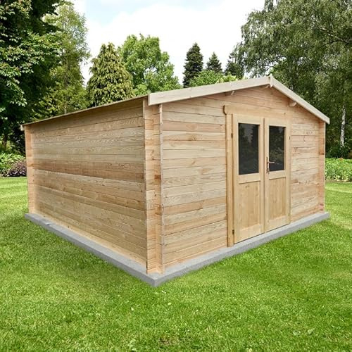 Gardy Shelter Abri de Jardin Bois Massif 16m² | Double Porte Semi-Vitrée, Serrure, Toiture OSB | Marron, Kit Anti-Tempête Inclus | Rangement Extérieur Robuste