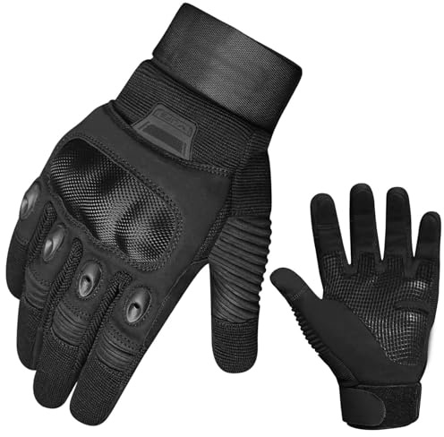 LIFE Motorbike Motorcycle Mountain Bike Gloves For Mens Womens Kids Full Finger Touchscreen Hard Knuckle Protective Riding Gloves MTB ATV BMX Racing Hiking Hunting Climbing Breathable (Black, S)