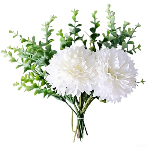 Künstliche Blumen, 2 Sträuße, weiße Chrysanthemen, kleiner Blumenstrauß, dekoratives Blumenarrangement für Zuhause, Hochzeit, Tischdekoration