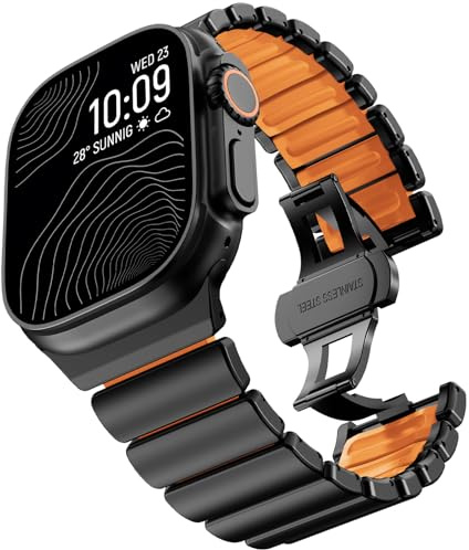 CHANCHY Metallarmband kompatibel mit Apple Watch Ultra 49mm 46mm 45mm 44mm | Metall-Silikon Dual-Layer Gliederarmband für iWatch Ultra 3 2 1/Series 11 10 9 8 7 6 5 4 3 2 1 SE für Damen Herren