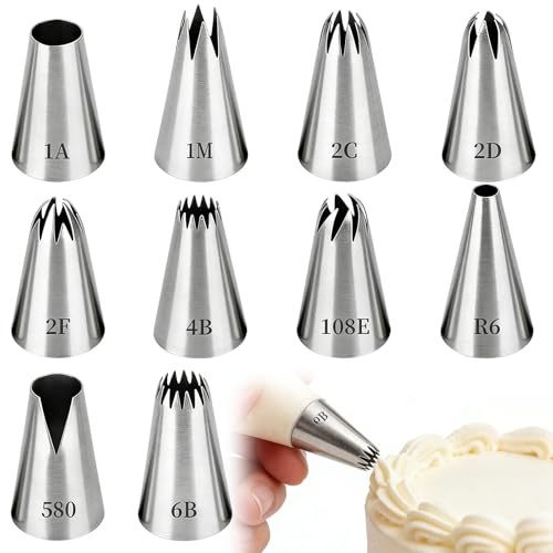 10 pcs grandes douilles professionnelles pour la décoration de gâteaux et cupcakes,Douille Patisserie Professionnelle Embout Poche a Douille Patisserie Douille Cannelée