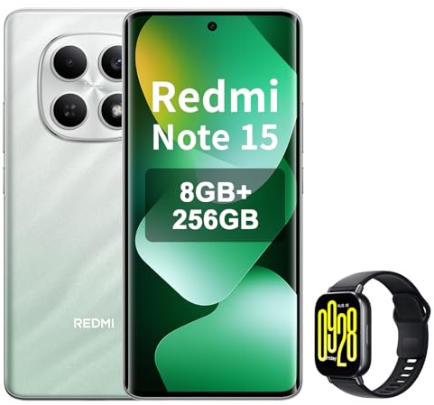 XIAOMI REDMI Note 15 4G Smartphone 8+256GB, Schermo AMOLED FHD+ 6,77, MediaTek Helio G100-Ultra, fotocamera da 108MP, batteria da 6000mAh, verde, incluso Smart Watch