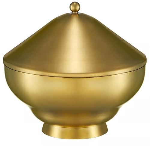 Bobzo Gold Stainless Steel Serving Bowl with Lid | Decorative Metal Snack Bowl for Fruit | Dates | Nuts & Sweets | Luxury Table Centrepiece with Cover | 17cm Food Safe Storage Dish