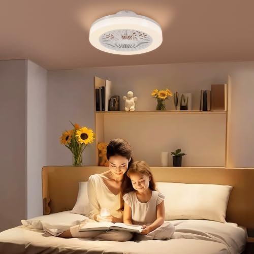 HOMCOM Ventilatore a Soffitto con Luce LED Regolabile Ø46x16 cm Bianco | Telecomando, Timer, 6 Velocità, Flusso d'Aria Reversibile, Ventilatore da Soffitto in Acrilico e Plastica