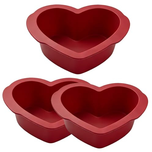 BlessFly 8 Inch Silicone Heart Shaped Cake Tins, 3 Pack 20cm Love Heart Cake Moulds for Baking, Non-Stick Quick Release Bakeware Tray, Oven Dishwasher Safe Baking Pans for Cake, Bread (8 Inch 3PCS)