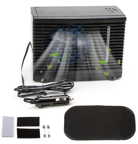 12V Car Air Conditioner,30W Portable Mini Evaporative Water Air Cooling Fan Car Cooler,Air Conditioning Fan Unit with Water Tank for Camping,Basement,Commuting (Black)