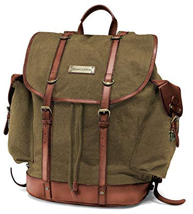 DRAKENSBERG Rucksack 'Henry' aus Canvas, Leder für Herren, Damen, Wanderruck im alpinen Vintage-Design, 30L - Oliv-Grün, DR00127