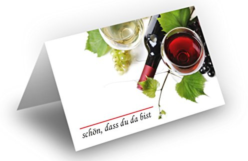 25 Tischkarten (Wein u. Trauben) UV-Lack glänzend - für Hochzeit, Geburtstag, Taufe, Kommunion, Firmung, Jubiläum als liebevolle Tischdekoration!Format 8,5 x 11,2 cm