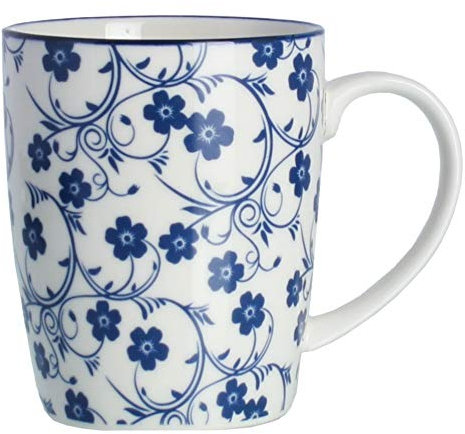 Ritzenhoff & Breker Henkelbecher Royal Sakura, 350 ml, Kaffeebecher mit Henkel aus Porzellan, Orientalisches Dekor, Spülmaschinenfest & Mikrowellengeeignet, Blau-Weiß