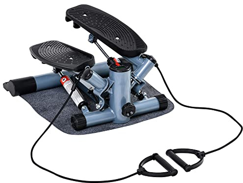 HOMCOM Mini Stepper Step Machine with Resistance Bands and Cushion Mat for Leg Arm Full Body Training Fitness Stair Stepper