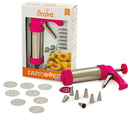 Decora 0142010 GEBÄCKPRESSE COOKIE MIT 13 MOTIVSCHEIBEN UND 8 SPRITZTÜLLEN