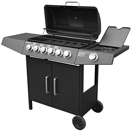Grill Barbecue a Gas,Compatto con 6+1 Bruciatore,BBQ Gas per Pietre Laviche,con Fornello Laterale, Controlli della Temperatura Indipendenti, Grande area barbecue