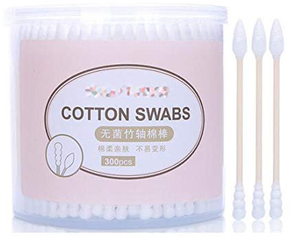 1Box (300PCS) Blanc Pointe En Spirale En Bois Tube Double Tête Antibactérien Coton Écouvillon Bourgeon Nettoyage Stérile Simple Bâtons Boule Oreilles Oeil Fard À Paupières Remover