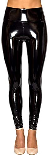 Lexi Fashion Women Black Wet Look High Waist Shiny Vinyl PVC Stretch Super Skinny Fleece Lining Catsuit Faux Leather Leggings Black Size S/8