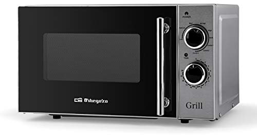 Orbegozo MIG 2550 - Microondas con grill, 20 litros de capacidad, 5 niveles de potencia y 3 funciones combinadas grill-microondas, potencia 700 W microondas y 900 W grill, Acero Inoxidable