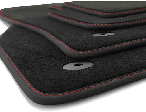 kh Teile Fußmatten passend für Polo 5 Premium Qualität Velours Autoteppich 4-teilig schwarz Ziernaht rot