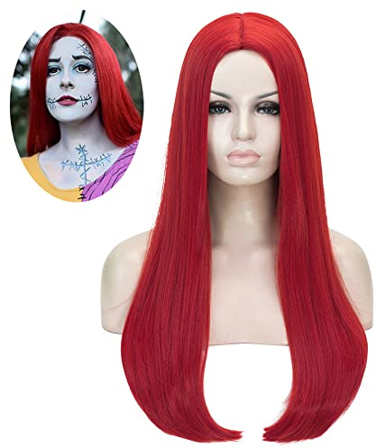 ATAYOU Damen Rot Perücke Lange Glat Rote Synthetische Perücke für Damen | Holloween Karneval Fasching Fastnacht Kostüm Damen