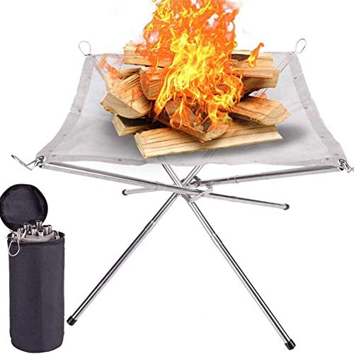 FUUHOMDY Tragbare Feuerstelle für den Außenbereich, 41 cm, Camping-Feuerstelle, faltbar, Stahlgeflecht, Feuerstelle für Camping, Outdoor, Terrasse, Hinterhof und Garten | Zusammenklappbare Camping-Feuerstelle,faltbar,Stahlgeflecht,Feuerstelle für Camping,Outdoor,Terrasse,Hinterhof und Garten