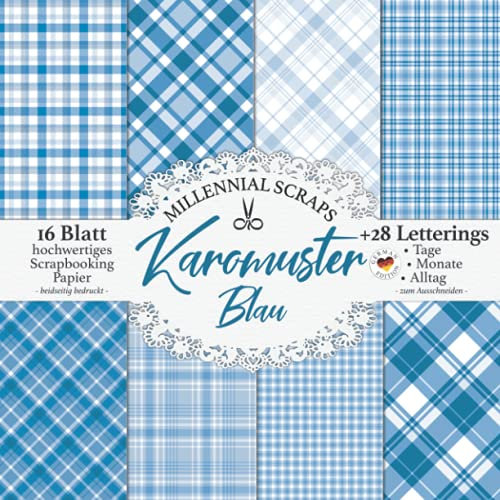 Karomuster Blau: Scrapbooking Papier & Zubehör Blaues Schottenmuster Nahtlos I 16 Blatt I 8,5 x 8,5 Zoll I Letterings zum Ausschneiden I Junk Journal ... für Journaling Liebhaber & Bastelfreunde