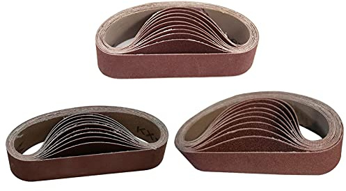 Telituny Banda Abrasiva de óxido de Aluminio, 30Pcs 30 x 330 mm Lijado Correas| Grano 80-240-800 | Juego de Bandas Abrasivas de tela | Para limas eléctricas | Para Lijar Limar Afilar y Eliminar óxido