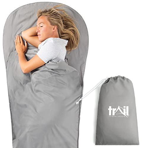 Trail Sleeping Bag Liner Camping Travel Sheet Single Mummy Shape with Pillow Slot and Bag (220cm x 80/50cm)