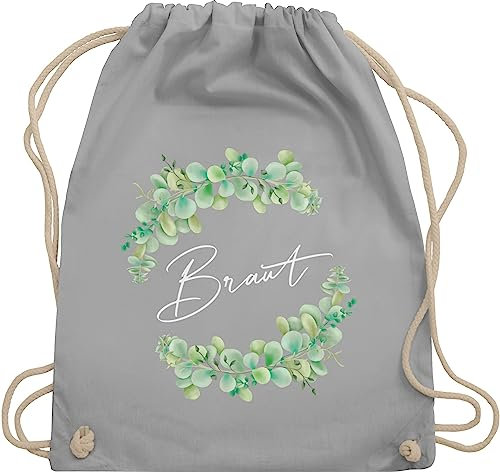 Turnbeutel Rucksack - JGA Junggesellenabschied Frauen - Braut Eukalyptus filigrane Schrift weiß - Unisize - Hellgrau - heiraten geschenk brauttaschen bachelorette party beutelrucksäcke brautbeutel
